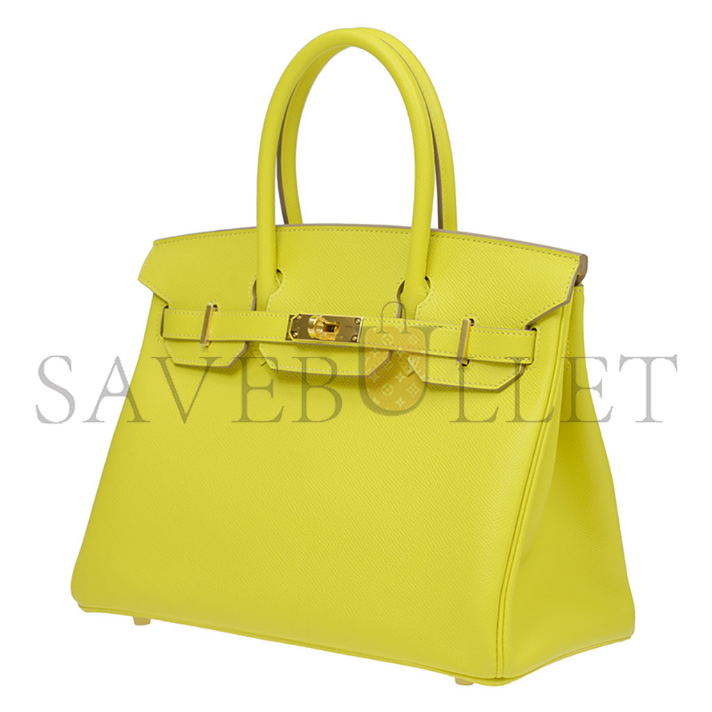 HERMES BIRKIN 30 EPSOM LEATHER LEMON YELLOW GOLD BUCKLE HIGH END BAG H028369CC9R (30*23*15cm)